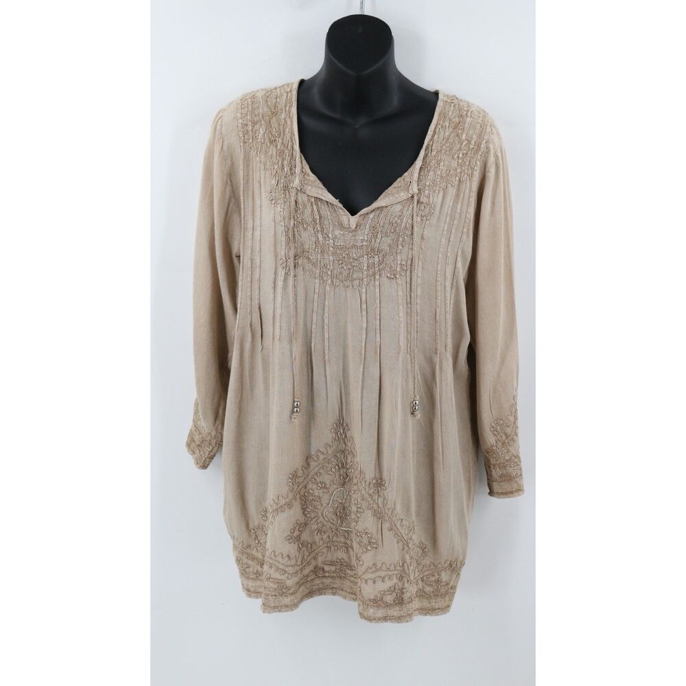 Solitaire Womens Boho Long Sleeve Embroidered Blouse Size Medium Made in India